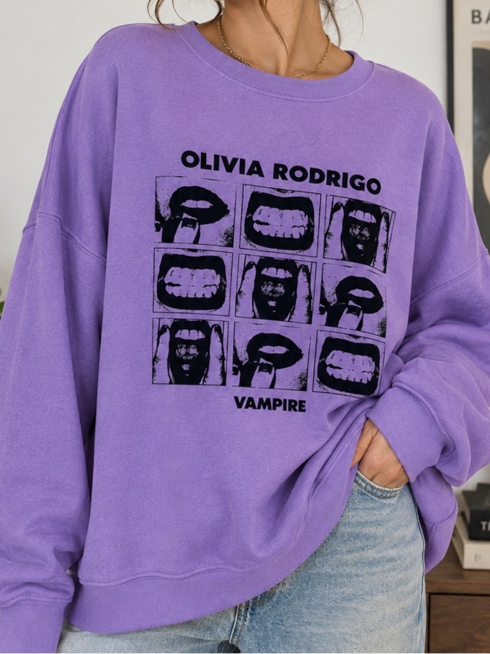 Vampire Olivia Rodrigo Tour Merch Purple Crewneck  Graphic Print Sweatshirt XL